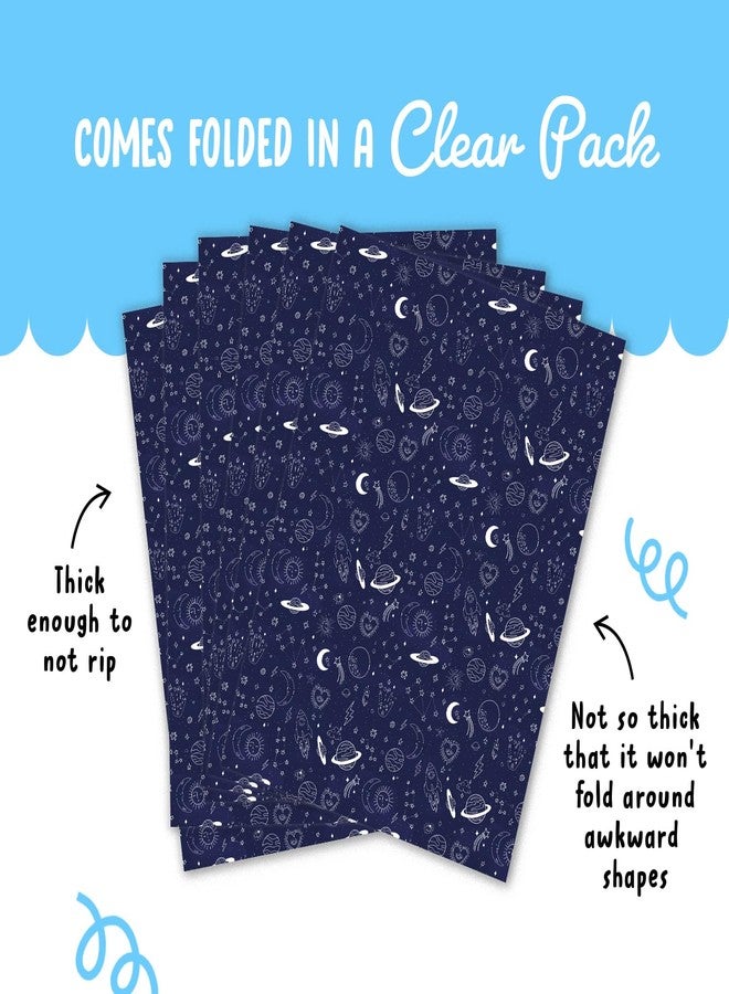 CENTRAL 23 - Navy Gift Wrap - 6 Christmas Wrapping Paper Sheets - Space Planets Stars - Birthday Wrapping Paper - Trendy Gift Wrap for Men Women Boys Girls - Recyclable - Image 4